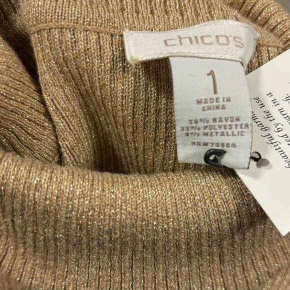 Chicos Laney Lurex Reagan LS Turtleneck Sweater Heather Arabian Camel Size 1=M - Picture 7 of 7